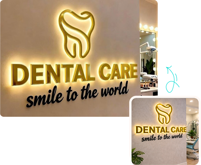 backlit sign before and after